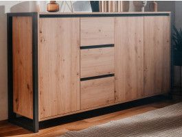 Dressoir DENZEL 3 deuren 3 lades eik artisanaal/antraciet