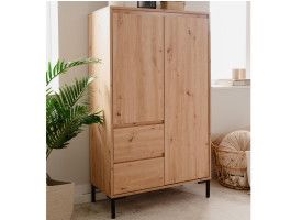 Hoge commode BONIFACIO 2 deuren 2 lades artisan eik