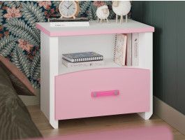 Nachtkastje ROBINSON wit/roze