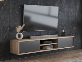 Tv-meubel FRUNDA 2 klapdeuren eik/antraciet 
