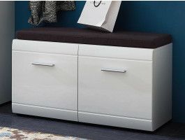 Schoenenbank PITTA 2 deuren hoogglans wit met kussen