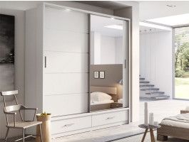 Kast ARTUS 2 schuifdeuren 2 lades wit met spiegel 