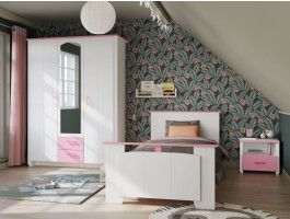 Complete slaapkamer ROBINSON 90x200 cm wit/roze 01