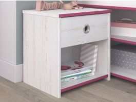 Nachtkastje SMOOKIE 1 lade witte pijnboom/roze