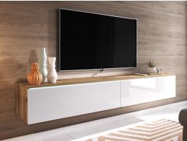 TV-meubel DUBAI 2 klapdeuren 140 cm hoogglans wit/eik wotan