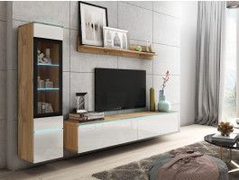 Tv-meubel set VITTORIO 4 deuren wotan eik/hoogglans wit