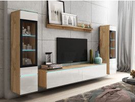 Tv-meubel set VITTORIO 6 deuren beton/hoogglans wit