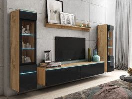 Tv-meubel set VITTORIO 6 deuren beton/hoogglans zwart