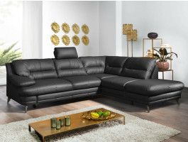 Converteerbare hoekbank BOLOSS met longchair rechts eco-leder zwart