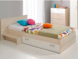 Bed deluxe CARL 90x200 cm gerookte acacia/wit