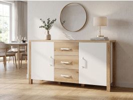 Dressoir OLIANNE 2 deuren 3 lades natuurlijke eik/wit