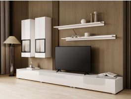 Tv-meubel set BABEL 5 deuren wit/hoogglans wit met verlichting