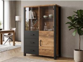 Hoge commode OLIANNE 3 deuren 3 lades appenzeller sparren/zwart