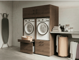 Kast WASHING 2 machines naast elkaar walnoot met 2 opzetkasten