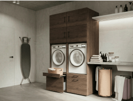 Kast WASHING 2 machines naast elkaar walnoot met 4 opzetkasten