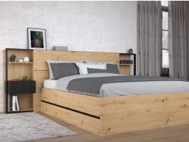 Kofferbed SAMMY 140x190 cm artisan eik/zwart met hoofdeinde en nachtkastjes