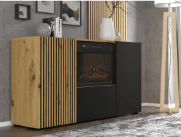 Dressoir ORISA 3 deuren artisan eik/zwart met haard