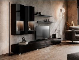 Tv-meubel set BABEL 5 deuren hoogglans zwart/zwart