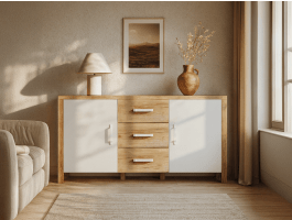 Dressoir OLIANNE 2 deuren 3 lades natuurlijke eik/wit