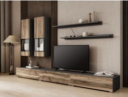 Tv-meubel set BABEL 5 deuren walnoot/grijs eik