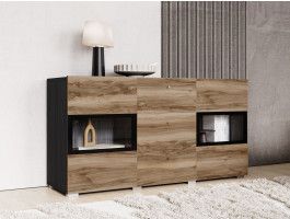 Commode BABEL 2 deuren en 3 lades walnoot/grijs eik