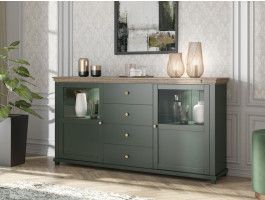 Dressoir EVOCO 2 deuren en 4 lades ribbec eik/groen met led 
