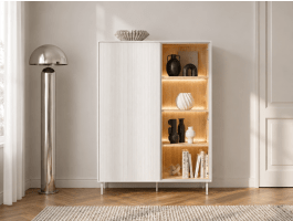 Vitrinekast LIKA 2 deuren 110 cm wit/Vincenza eik