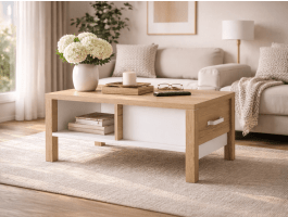 Salontafel OLIANNE 90 cm natuurlijke eik/wit