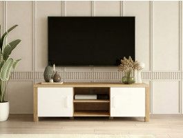 Tv-meubel OLIANNE 2 deuren natuurlijke eik/wit
