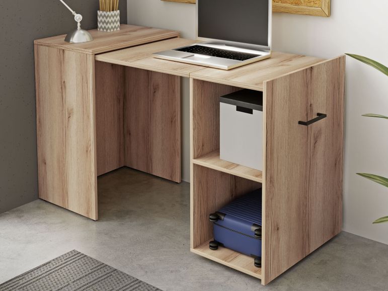 LAGKAPTEN / SPÄND bureau, wit gelazuurd eikeneffect/zwart, 140x60 cm - België