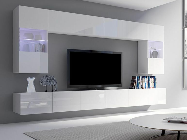In zicht Garantie Bevoorrecht Tv-meubel set SIDNEY 9 deuren wit/hoogglans wit zonder led