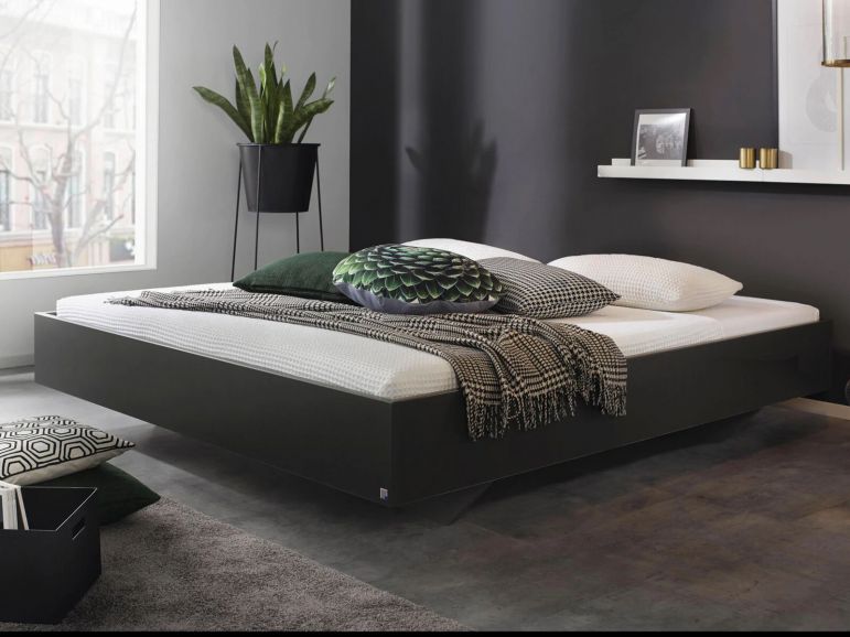 Zonder hoofd Gemaakt van levend Bed IXANA 160x200 cm metaalgrijs zonder hoofdeinde