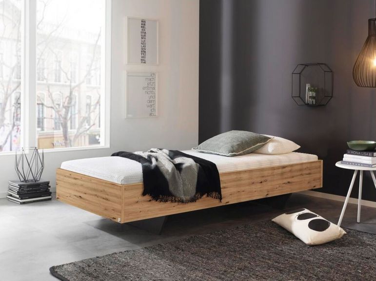 Vijfde leren Middag eten Bed IXANA 90x200 cm artisan eik zonder hoofdeinde met matras zonder  lattenbodem