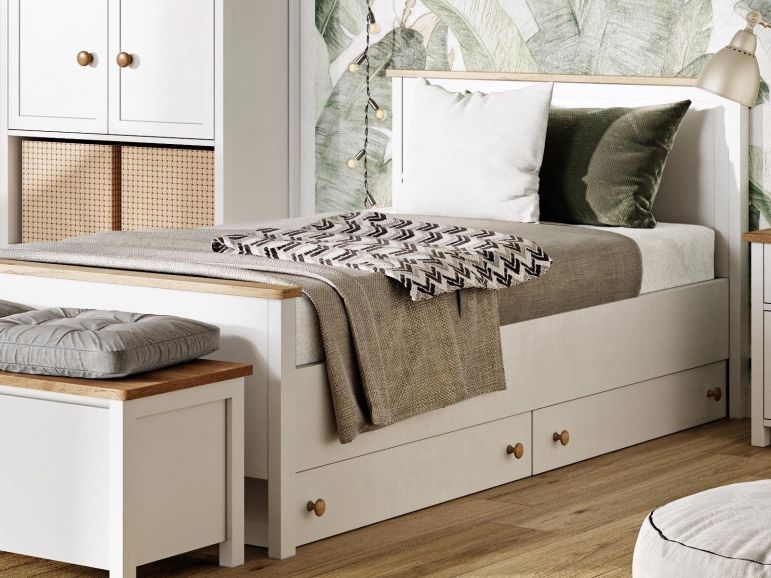 Uitpakken domineren lunch Bed SHELLY 90 x 200 cm wit/ eik nash met opberglades