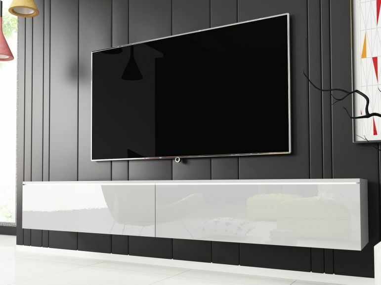 gewoon breedtegraad Raad TV-meubel DUBAI 2 klapdeuren 180 cm wit/hoogglans wit zonder verlichting
