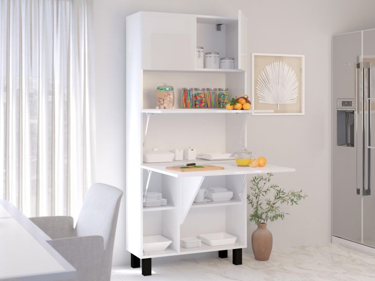 Kast met bureau HOMELA 4 deuren hoogglans wit