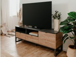 Tv-meubel SUMMA 1 klapdeur 2 lades antraciet/bamboe