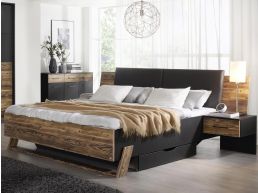 Bed BANGKING 180x200 cm metaalgrijs/vintage bruin met lades 