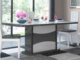 Eettafel TIA 180>225 cm hoogglans grijs/hoogglans wit 