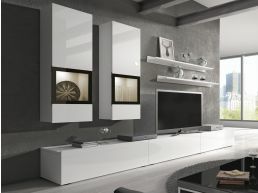 Tv-meubel set BABEL 5 deuren wit/hoogglans wit met verlichting