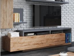 Tv-meubel BOTSWANA 2 lades 2 opbergvakken antraciet/ribbec eikenhout