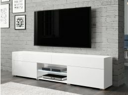 Tv-meubel CARTER 2 deuren 2 lades hoogglans wit/wit met led