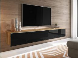 TV-meubel DUBAI 2 klapdeuren 180 cm eik wotan/hoogglans zwart zonder verlichting