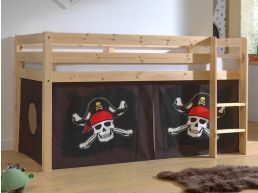 Bed ALIZE halfhoogslaper 90x200 cm natuurlijk pijnboom tent Pirate des Caraïbes II