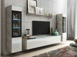 Tv-meubel set VITTORIO 6 deuren beton/hoogglans wit met verlichting
