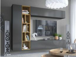 Tv-meubel set KONATE 3 deuren grijs/artisan eik
