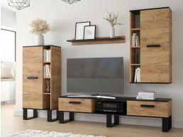 Tv-meubel set GRANDIO 4 deuren eik artisanaal/zwart