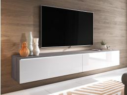 TV-meubel DUBAI 2 klapdeuren 180 cm bodega pijnboom/hoogglans wit zonder verlichting