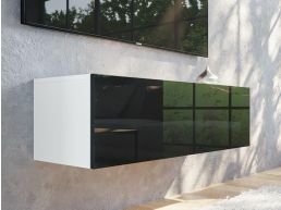 Tv-meubel KINGSTON 1 klapdeur 105 cm wit/hoogglans zwart