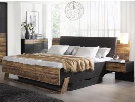 Bed BANGKING 180x200 cm metaalgrijs/vintage bruin met lades 